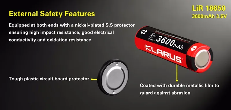 klarus 3600 mAh литий-ионный перезаряжаемый аккумулятор 18650 Аккумулятор для портативного светодиодный фонарик, множественная защита