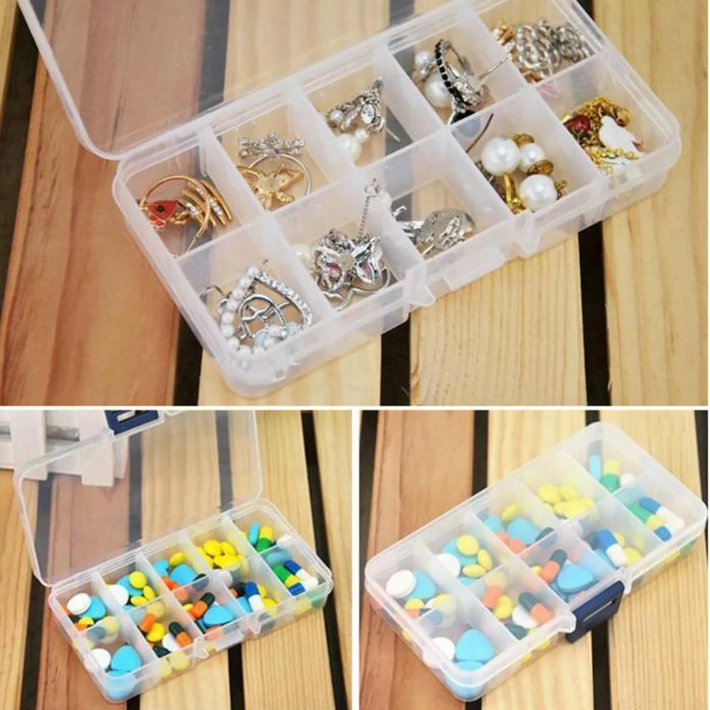 

Makeup organizer Plastic Storage box 10 Slots Compartment Case Holder for Jewelry Durg accessories Boite de rangement Cosmetic