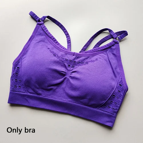 Purple Top 2 шт., энергетический бесшовный комплект для йоги, спортивный бюстгальтер на бретельках+ леггинсы, женская спортивная одежда, спортивный костюм для тренировок, комплект для спортзала, одежда для фитнеса - Цвет: Purple Top