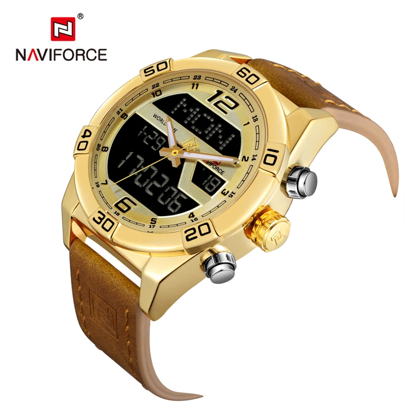 

Luxury Brand NAVIFORCE Watch Men Sports Watches Man's Leather Quartz Watch Male Chronograph Waterproof LED Digital Wristwatches