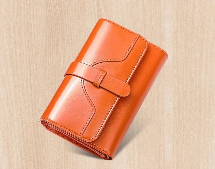NewTri Fold Genuine Leather Women Wallet Short Luxury Brand Zipper Wallet Ladies Small Coin Purse Card Holder Oil Wallet