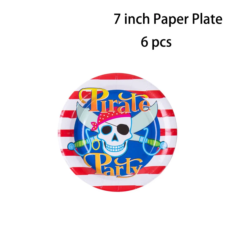 7 inch plate 6 Pcs Пиратская тема, детские принадлежности для дня рождения, одноразовая посуда, бумажные чашки, тарелки, салфетки, баннер, скатерть, декор для детского душа - Цвет: 7 inch plate 6 Pcs