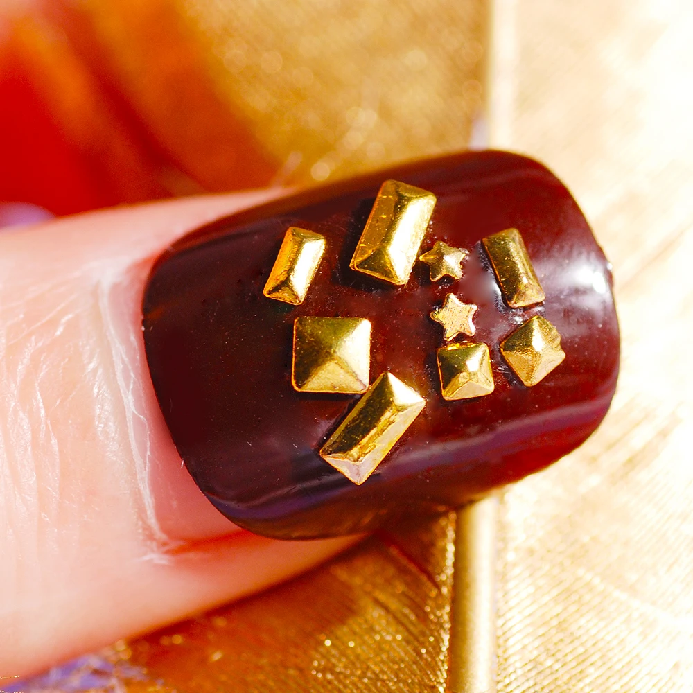 

Gold Small 3D Nail Art Studs Glitters Metal Nail Rivets Square Pentagram Metal Tips Manicure Decoration 500Pcs/lot