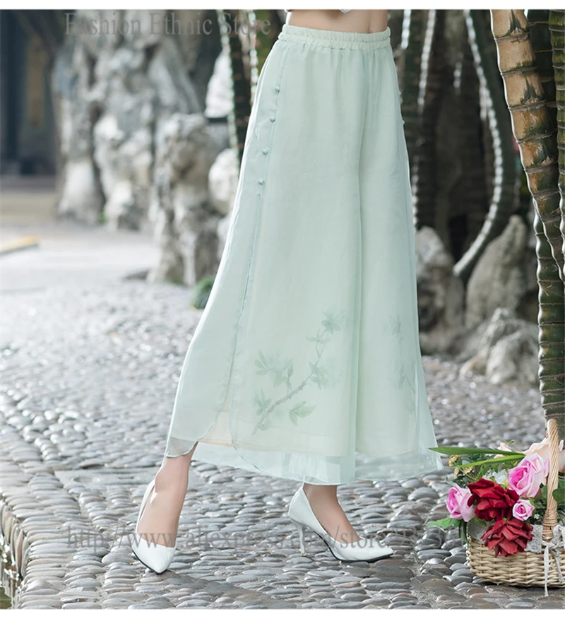 Женские повседневные свободные трехслойные шифоновые широкие брюки с принтом