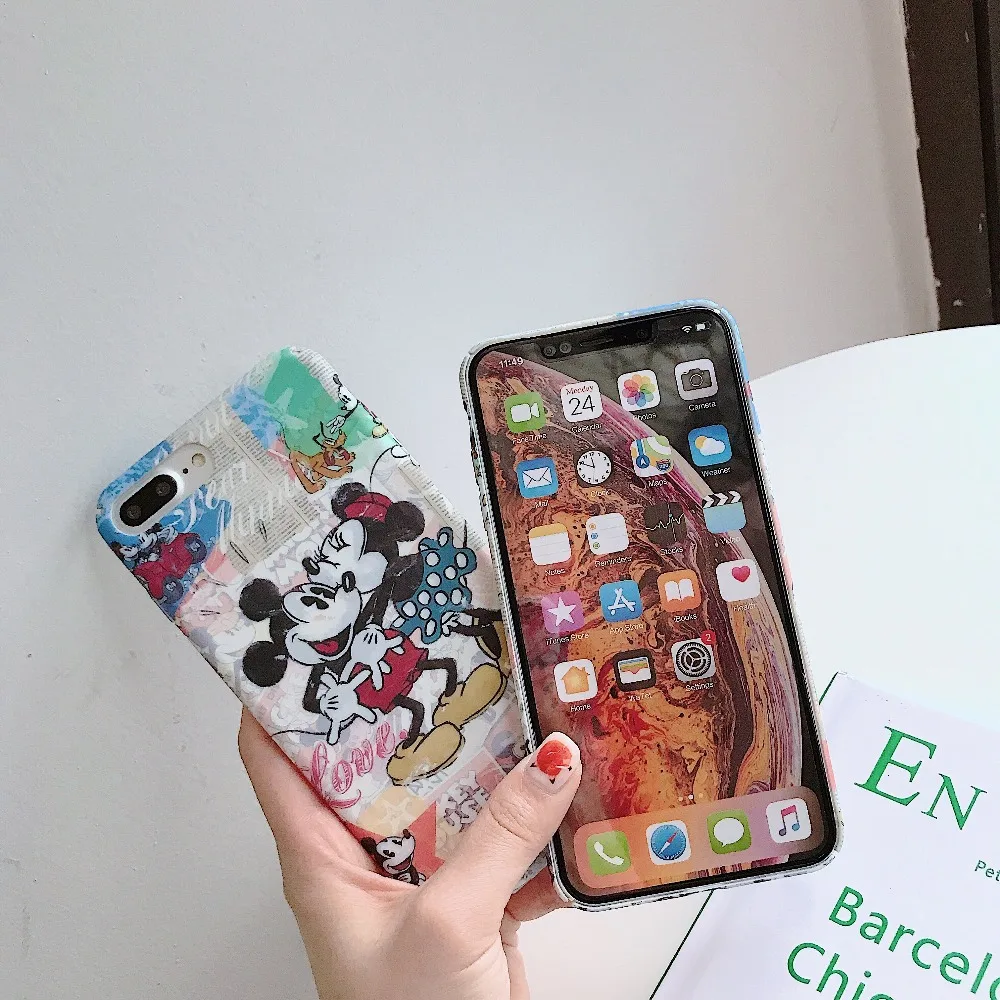 Матовые чехлы для телефонов iphone X XR XS Max с Микки Маусом Жесткий Чехол 6 6s 7 8 plus