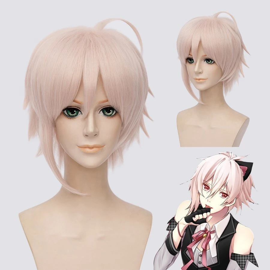 

Idolish7 TEN KUJO TENN парики 30 см аниме костюм вечерние термостойкие синтетические волосы светильник-розовый косплей парик + парик Кепка