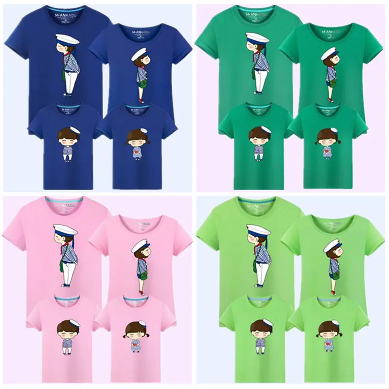 Летняя футболка для мамы дочки отца сына детей одинаковая семейная одежда