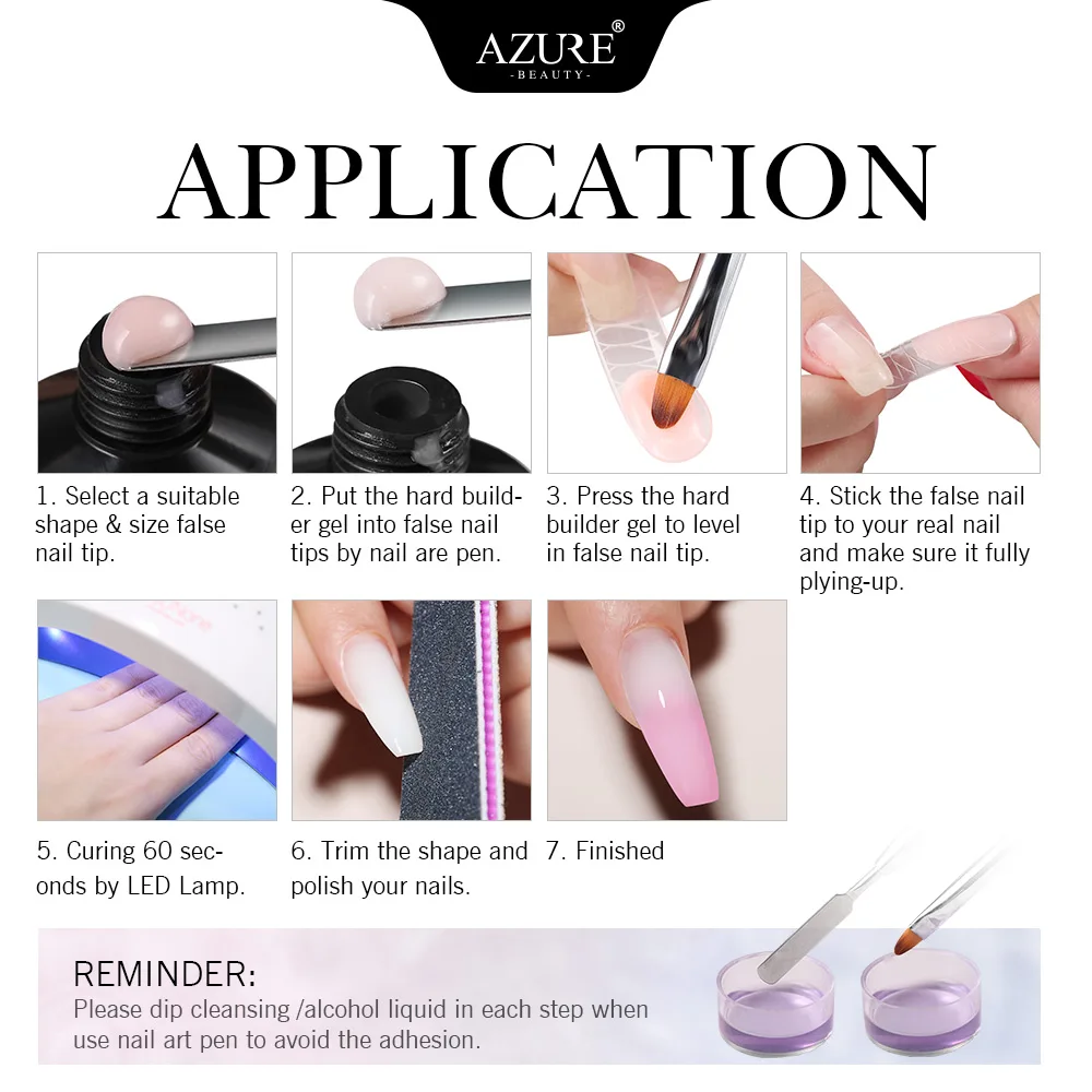 Акриловый удлиняющий УФ-гель Azure Beauty 6 шт./лот СВЕТОДИОДНЫЙ для дизайна ногтей