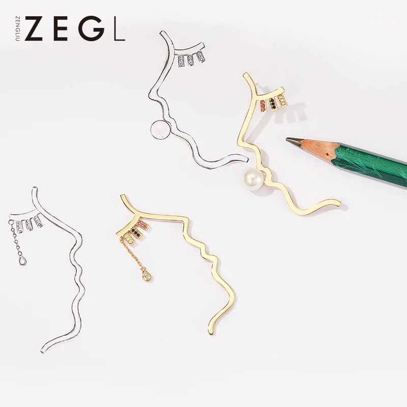 Женские Асимметричные сережки ZEGL Необычные в форме ушей|Серьги-подвески| |