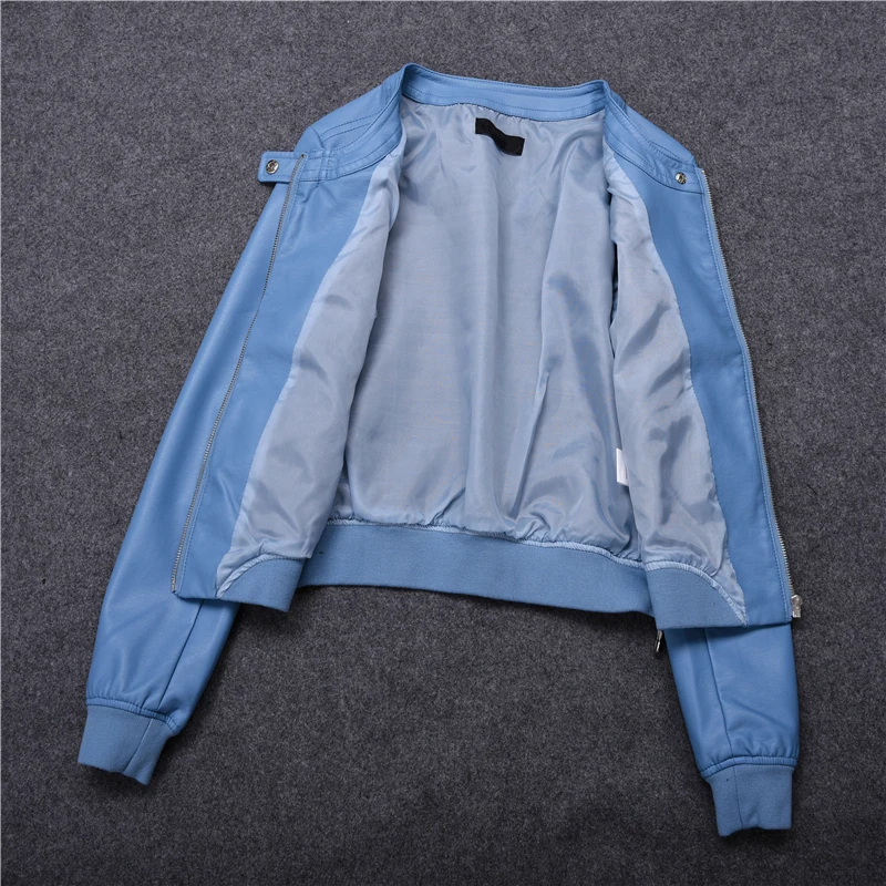 2019 Women O-neck Zipper Faux Leather Jacket Short Biker Coat Casual Jackets Female Plus Size S-4XL Basic Outwear Korean Free | Женская