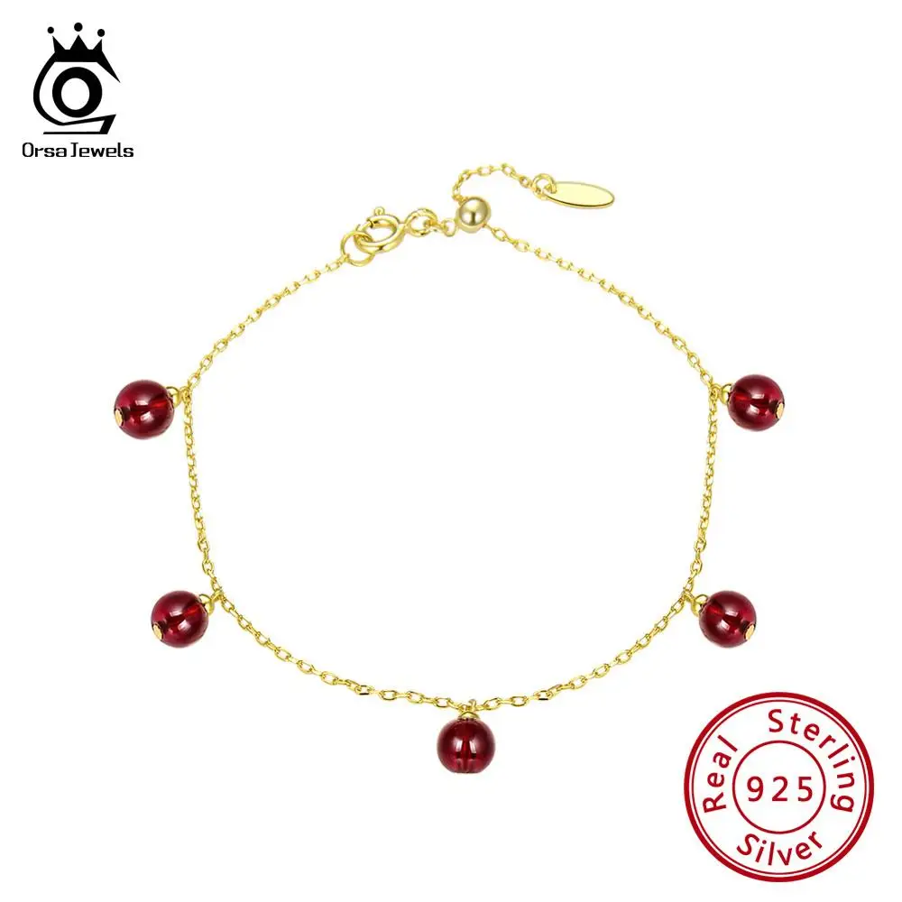Женские браслеты ORSA JEWELS из серебра 925 пробы с бусинами натурального красного