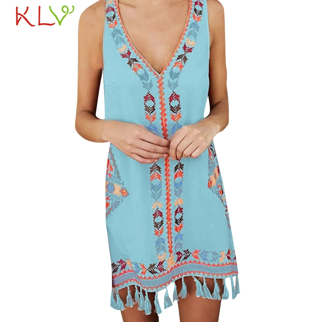 Женское платье с кисточками Boho сексуальное повседневное пляжное мини для