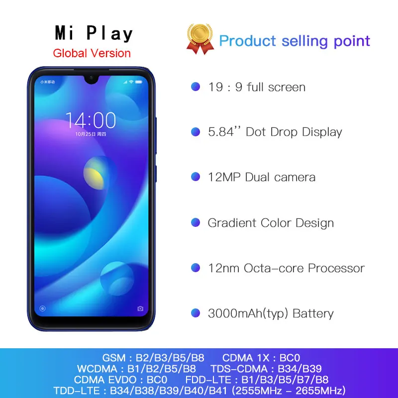 Глобальная версия Xiaomi Mi Play 4 Гб ram 64 ГБ rom мобильный телефон MTK Helio P35 Восьмиядерный