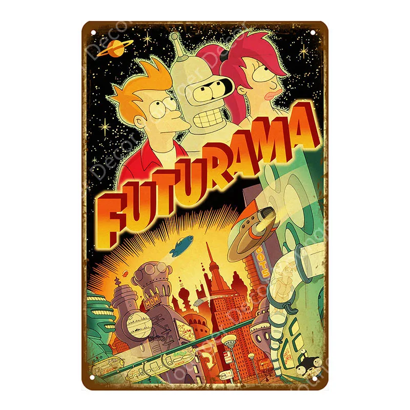 YD6317E Futurama Comics винтажные металлические знаки, плакат, настенная наклейка, декоративная тарелка для комнаты, мультяшная табличка, домашний декор, настенная живопись - Цвет: YD6317E
