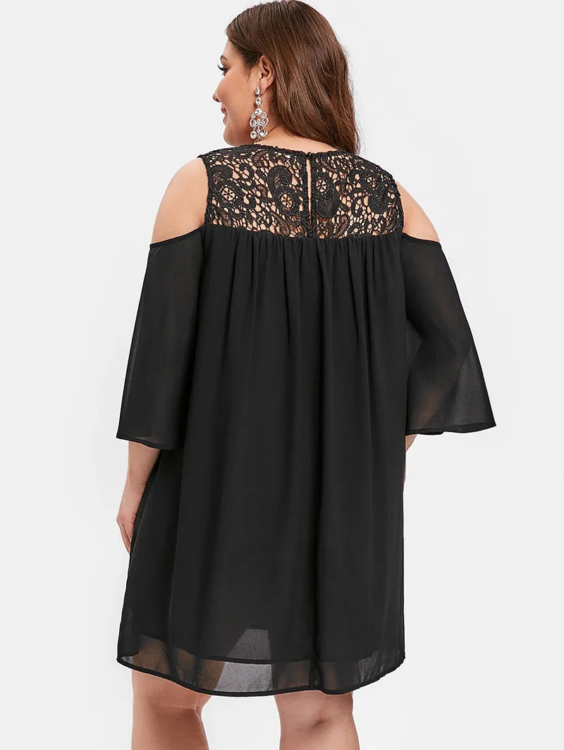 PlusMiss размера плюс 5XL из кружев кроше с открытыми плечами шифона Мини платья Для