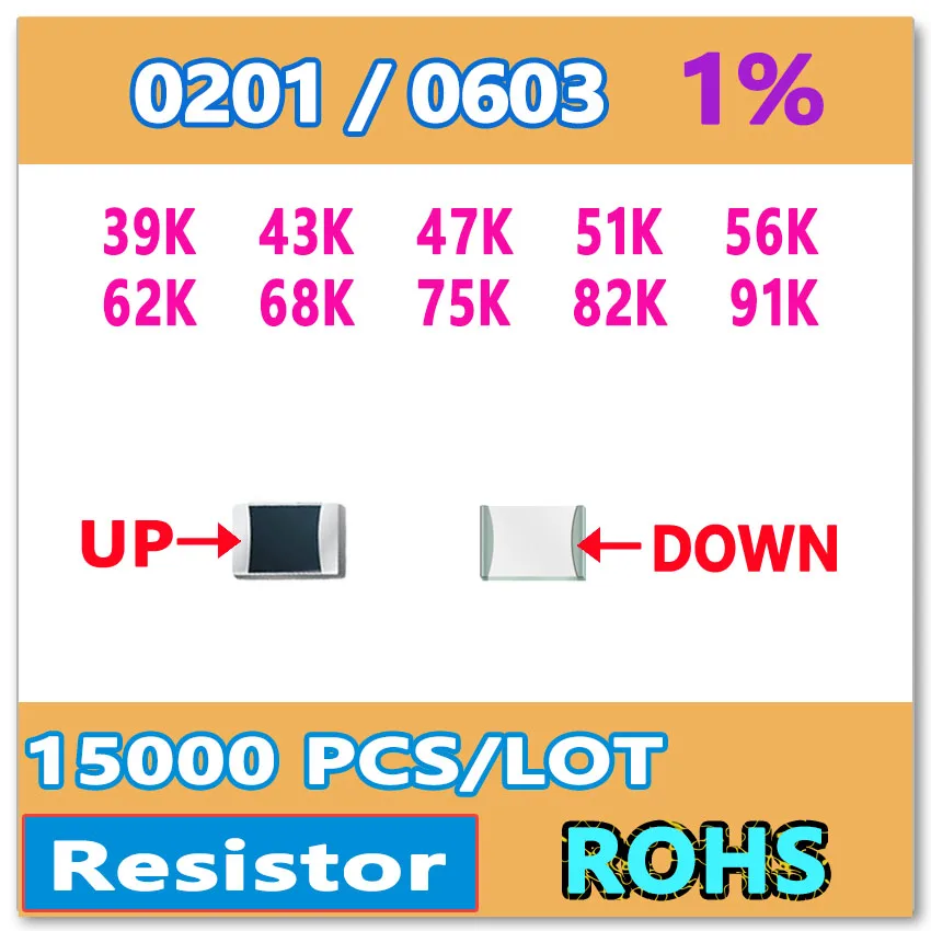 JASNPROSMA 0201 F 1% 15000 шт 39K 43K 47K 51K 56K 62K 68K 75K 82K 91K smd 0603 резистор OHM Высокое качество|ohm| |