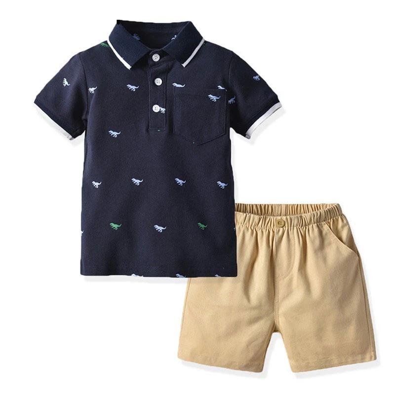 1ST 2019 New Boy Clothes Suit Short-sleeved Polo Shirt Shorts 2 Piece Set Children's Gentleman Casual Glasses Bag |