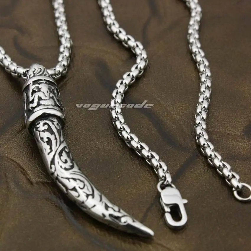 

316L Stainless Steel Tusk Claw Mens Biker Rocker Punk Pendant 4T019 Steel Necklace 24"