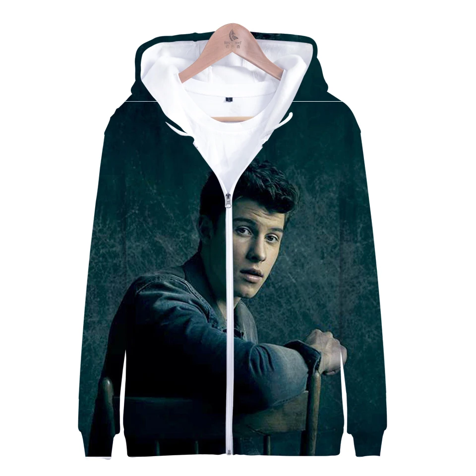 Shawn Mendes повседневные 3D с принтом длинными рукавами на молнии толстовки капюшоном