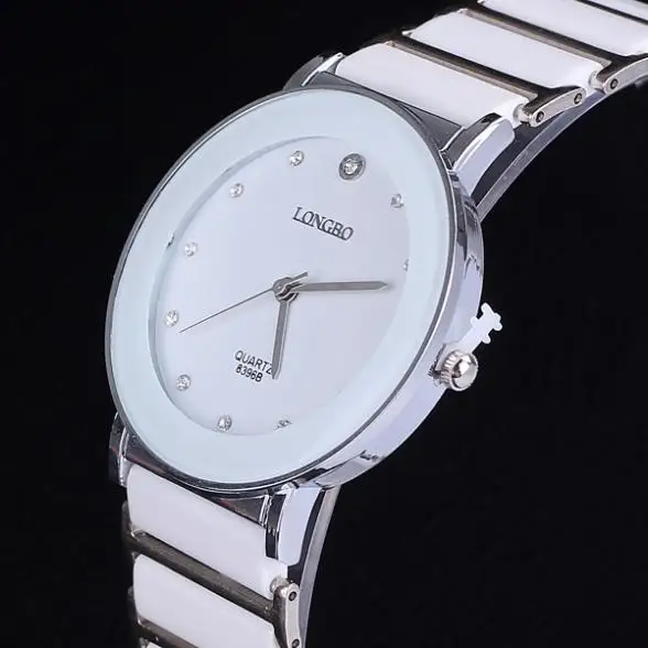 Lovers watch fashion rhinestone crystal white ceramic stainless steel Japan quartz brand name new with tags drop shipping | Наручные часы