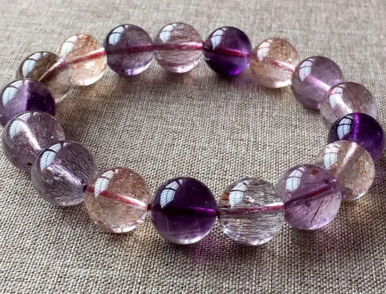 free shipping Natural Super 7 Seven Crystal Melody Stone Round Beads Bracelet 11 mm AAAAA | Украшения и аксессуары