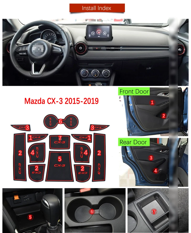 Противоскользящий коврик со слотом для ворот резиновые подставки Mazda CX 3 2015 2016 2017