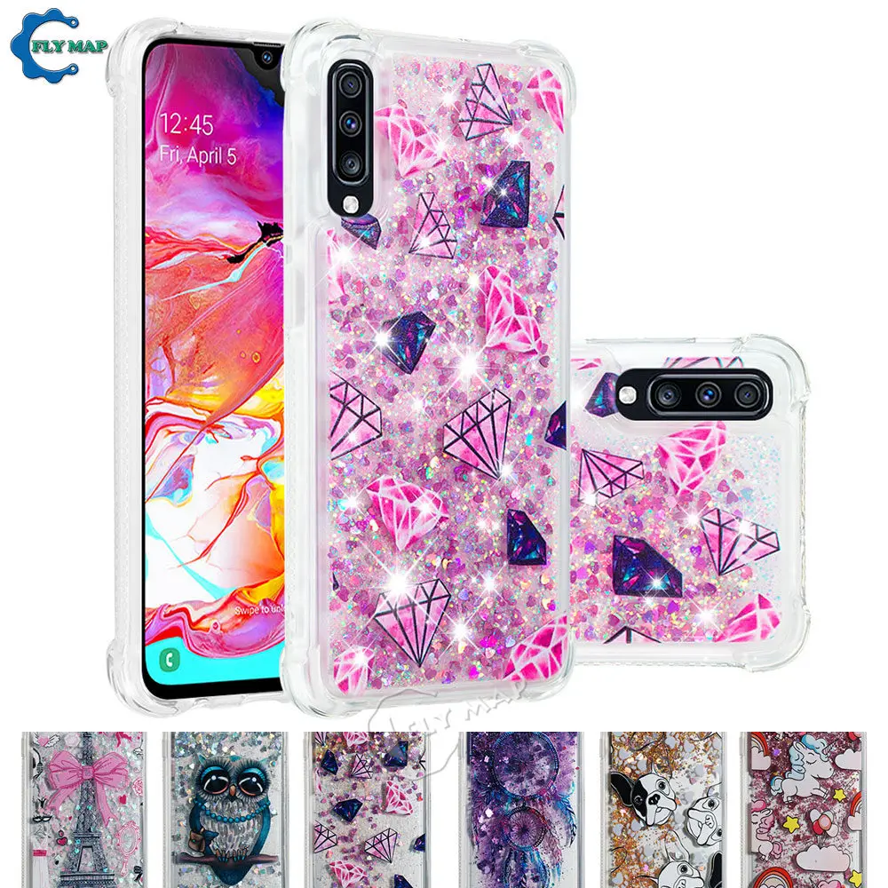 Unicorn Owl Cover for Samsung Galaxy A 70 A70 2019 70A A705F/DS SM-A705FD SM-A705F/DS Dynamic Liquid Debris Quicksand Back Case |