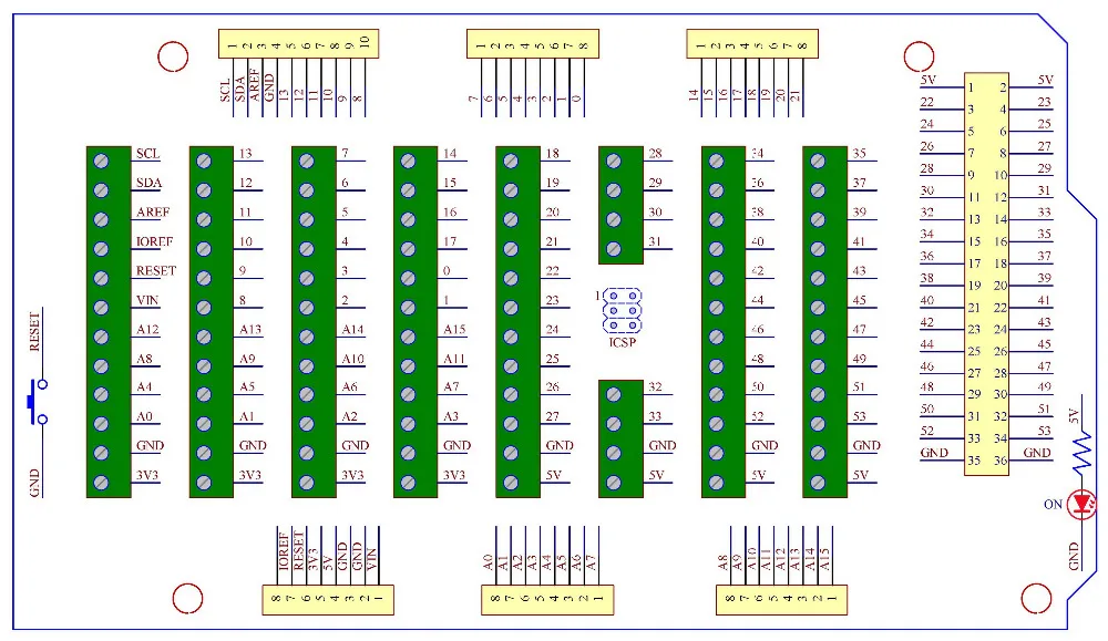 Electronics-Salon Screw Terminal Block Breakout Module for MEGA-2560 R3. | Blocks