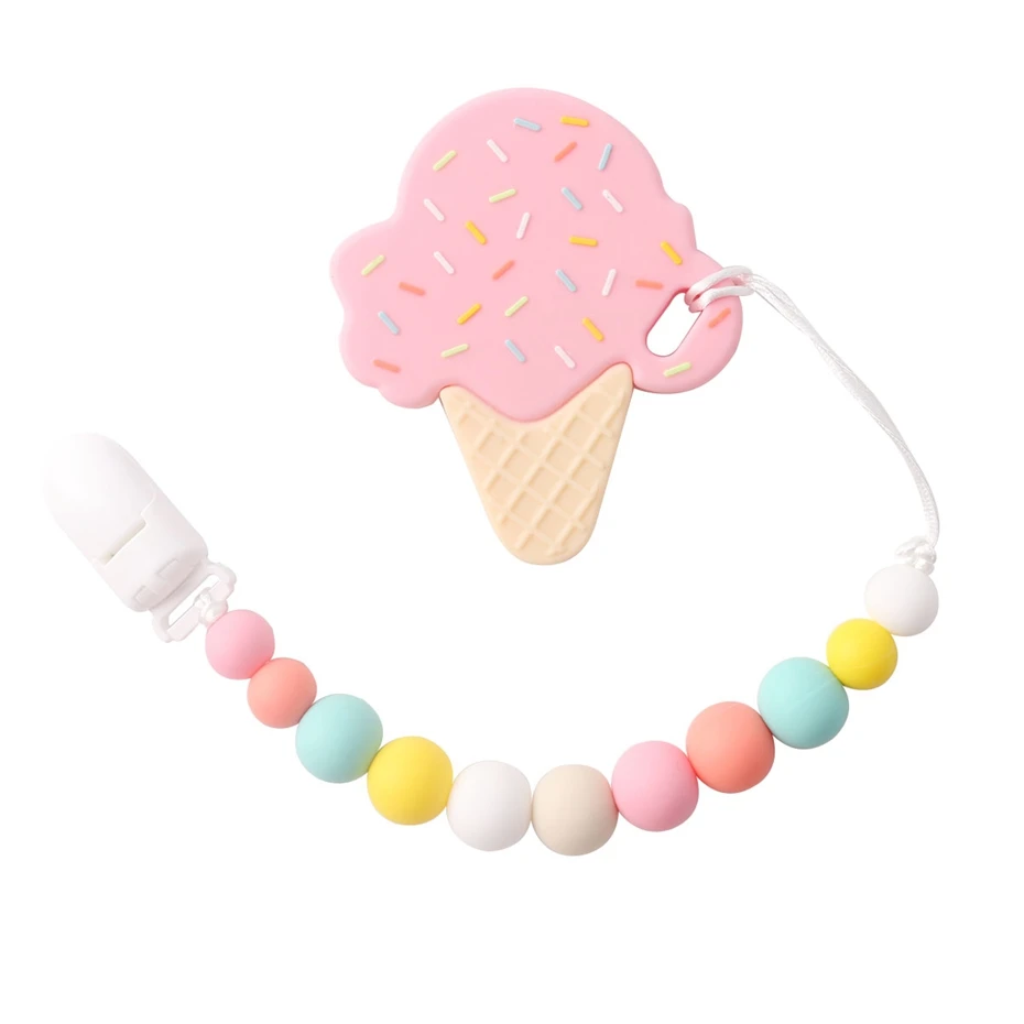 pink ice cream Давайте сделаем держатель с зажимом для соски-пустышки милые зажимы для соски 1 шт. цепочки для соски детские игрушки для прорезывания зубов для жевания пищевых продуктов - Цвет: pink ice cream