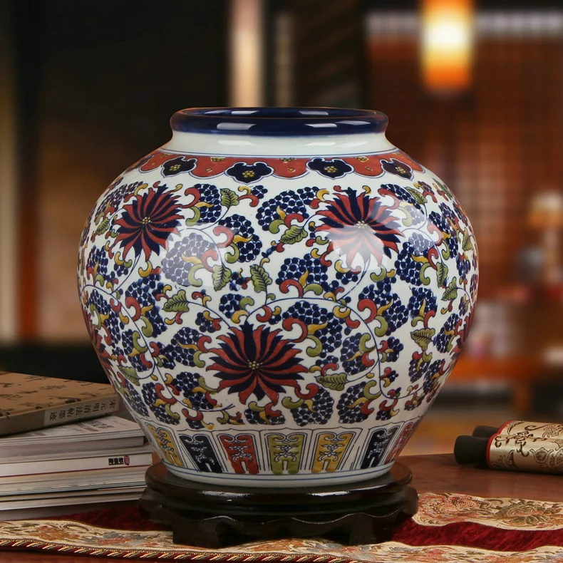 

Фарфор Цзиндэчжэнь Высокое качество ручная роспись синий и белый фарфор Виноградная ваза большая ваза антикварная китайская бытовая ваза