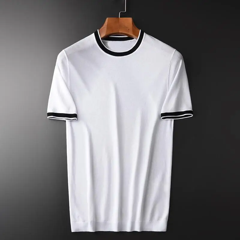 WHITE HD-X19030 Minglu Трикотажные мужские футболки роскошные летние мужские футболки с круглым воротником контрастного цвета плюс размер 4xl Slim Fit повседневные мужские футболки - Цвет: WHITE HD-X19030