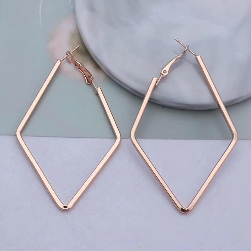 Rose Gold Большие квадратные серьги-кольца в форме сердца для женщин Brincos розовое золото серебро Цвет массивные ювелирные изделия Шестигранная круглая серьга геометрической формы - Окраска металла: Rose Gold
