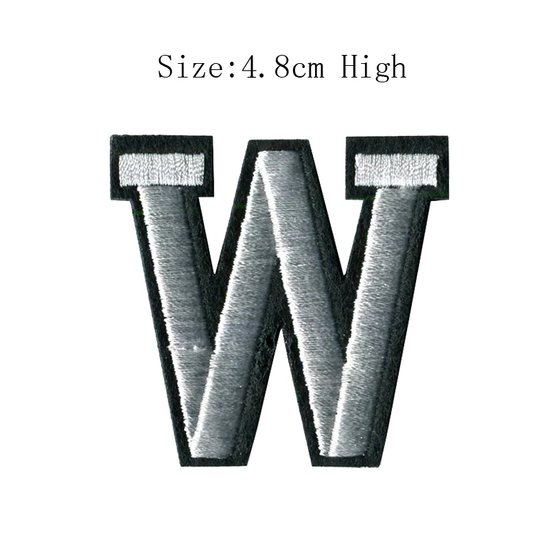 W 1 шт., A-Z, белые и черные английские буквенные надписи, смешанные, вышитые, сшитые на мешке, железные нашивки для одежды, сумки, штаны(высота 48 мм - Цвет: W