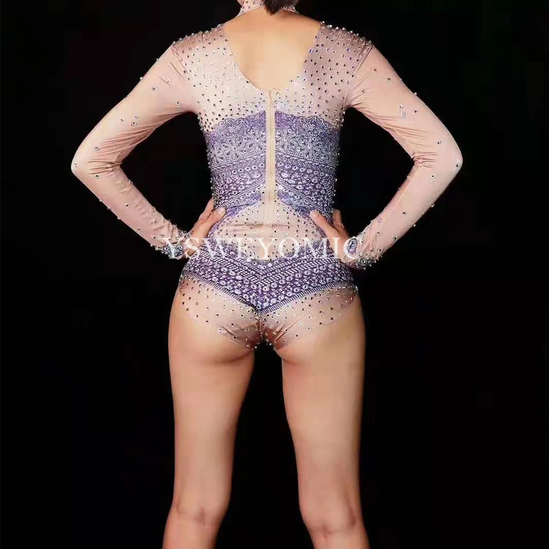 New big Stretch Leotard Female Singer Dancer Sexy short Bodysuit Costume Women's Nude Nightclub Outfit Party Wear YSW6643