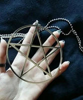 big large 4 high polished pentagram pentacle in circle stainless steel necklace with 4mm 32 chain wiccan pagan friends gifts