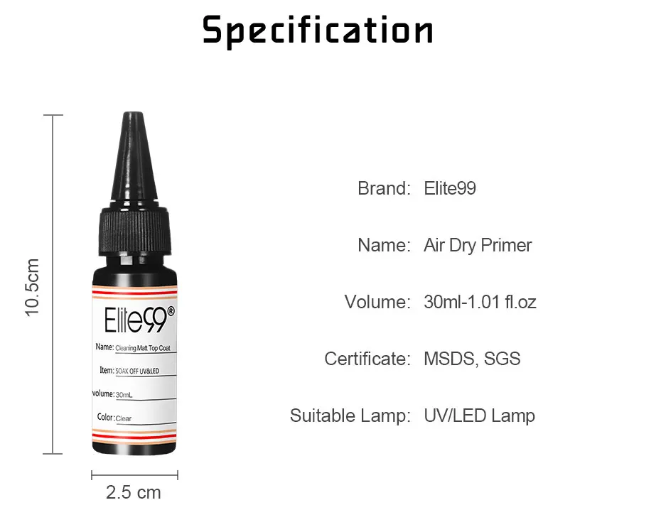 Elite99 30ml Semi-permanent Fast Reinforce Air Dry Primer UV Gel Base Primer No Need UV LED Soak Off Gel Nail Polish Art Design