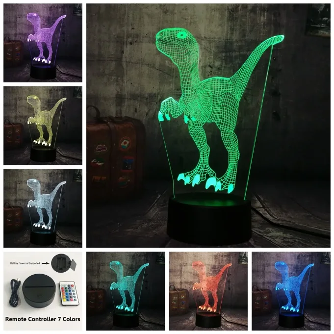 Controller 7 Color Крутой динозавр Raptors 3D Парк Юрского периода серии 7 цветов Изменение украшение атмосферная настольная лампа дети мальчик подарок на день рождения - Испускаемый цвет: Controller 7 Color
