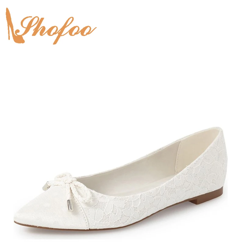 

Женские Брендовые балетки с вышивкой Shofoo, Белые Повседневные туфли на плоской подошве с бантом-бабочкой и кружевом, размер 13 14, 2021