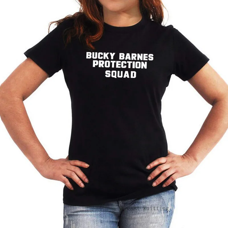 Женская летняя футболка с круглым вырезом и надписью Bucky Barnes Protection Squad|Футболки| |