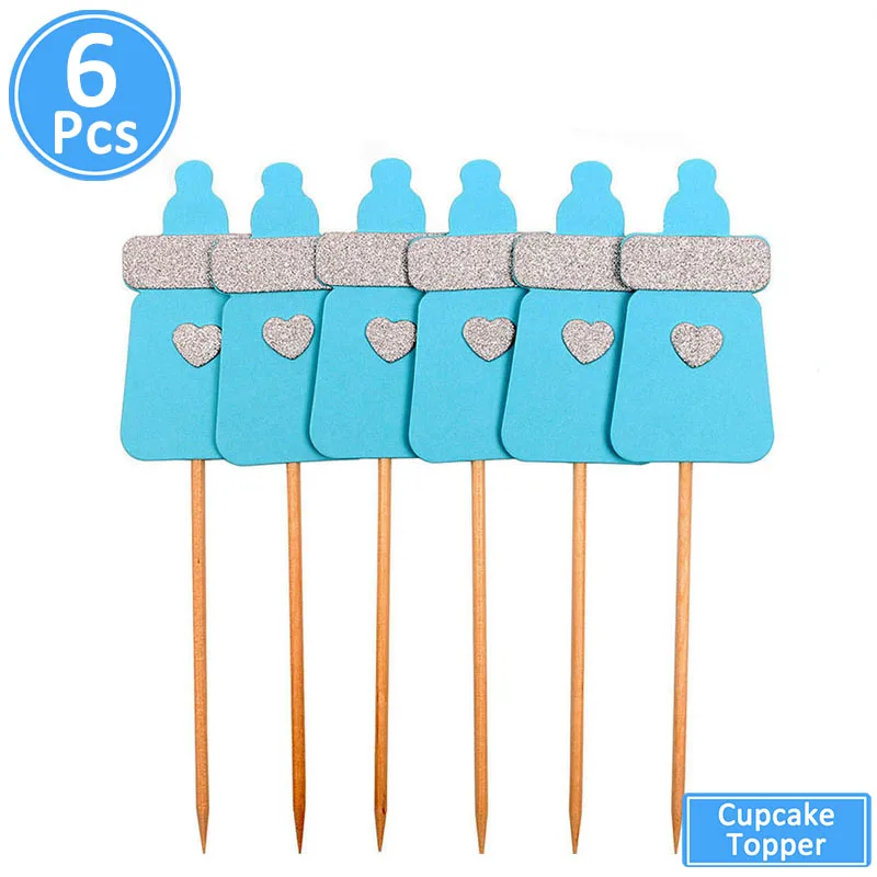 6pcs blue Bottle Наряд для первого дня рождения, один кекс фигурки жениха и невесты; 1st лет мальчик девочка украшения для вечеринок своими руками 1 Year Old Baby/День Святого Валентина Декор Дети Единорог - Цвет: 6pcs blue Bottle