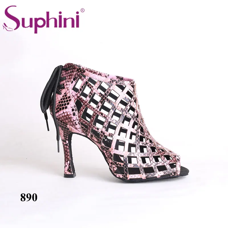Pink 10cm heel Suphini Красивая желтая Обувь На Шнуровке Для латинских танцев Танго сальсы - Цвет: Pink 10cm heel