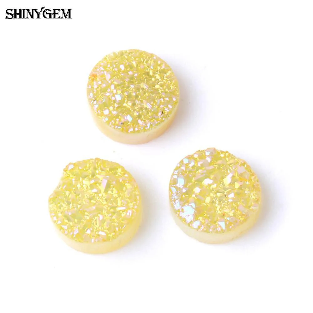 ShinyGem 4-20 мм Круглый кварцевый кристалл кольцо кабошон из друзы Кабошон DIY кольцо натуральный камень бусины для изготовления ювелирных изделий 5 шт - Цвет: Yellow