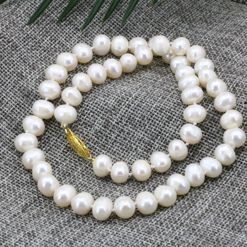 Hot sale 8 9mm white natural cultured freshwater pearl beads elegant necklace for women charms choker chian jewelry 18inch B3187|necklaces