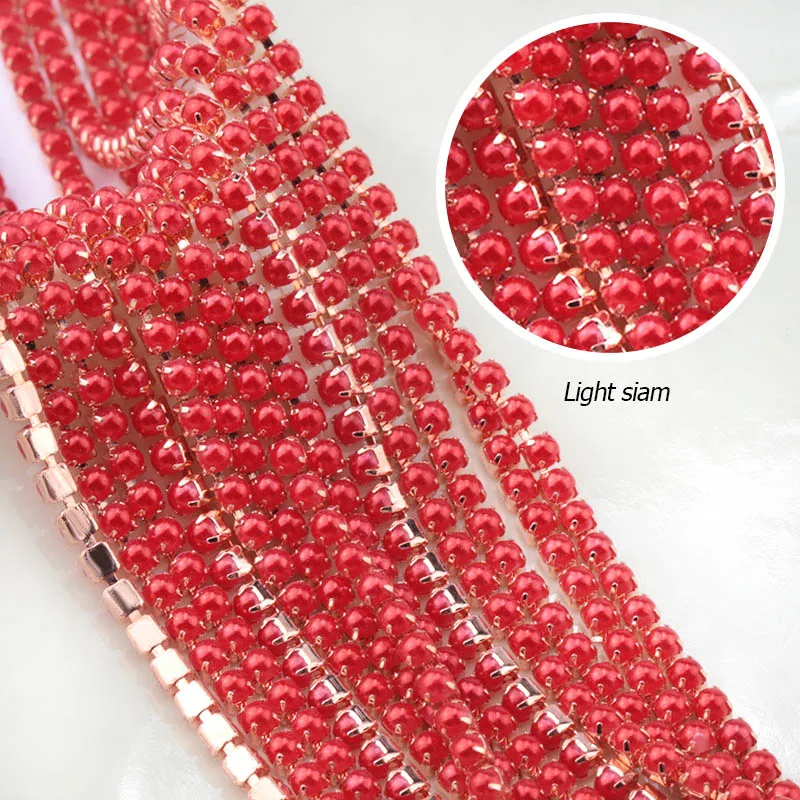 gold rose base red ABS красочный Жемчуг с коготь цепи Медь золото роза база чашки SS6/2 мм жемчужная цепь швейная одежда diy ремесло одежда аксессуары - Цвет: gold rose base red
