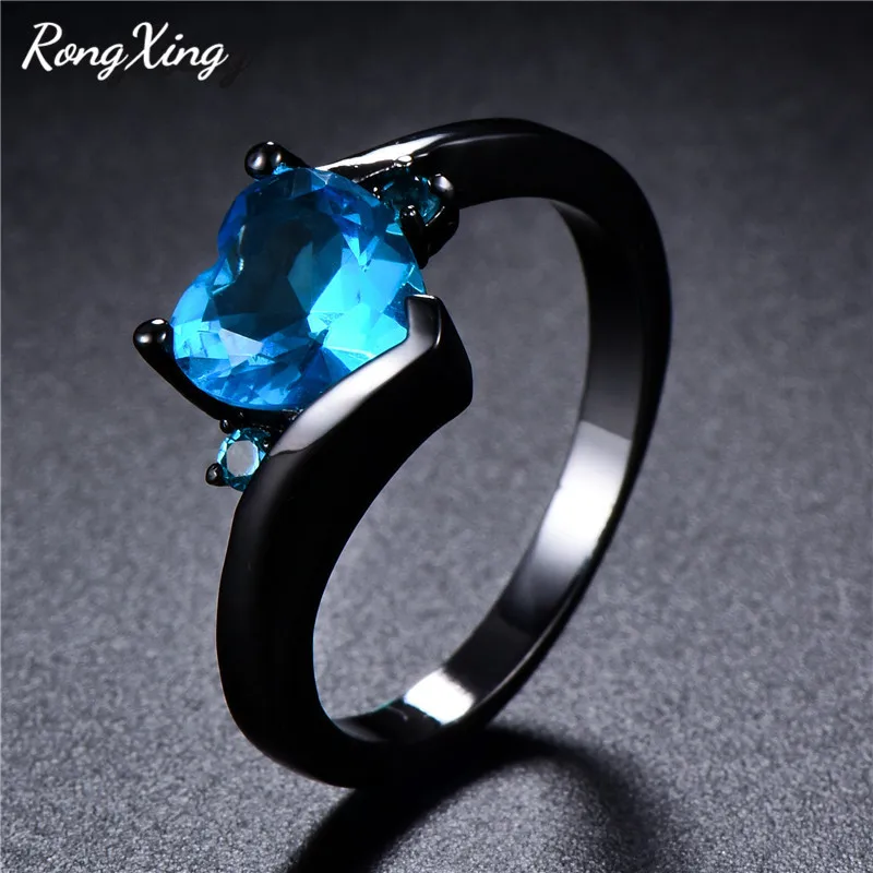НОВЫЕ шикарные кольца RongXing с голубым сердцем океана для женщин обручальные