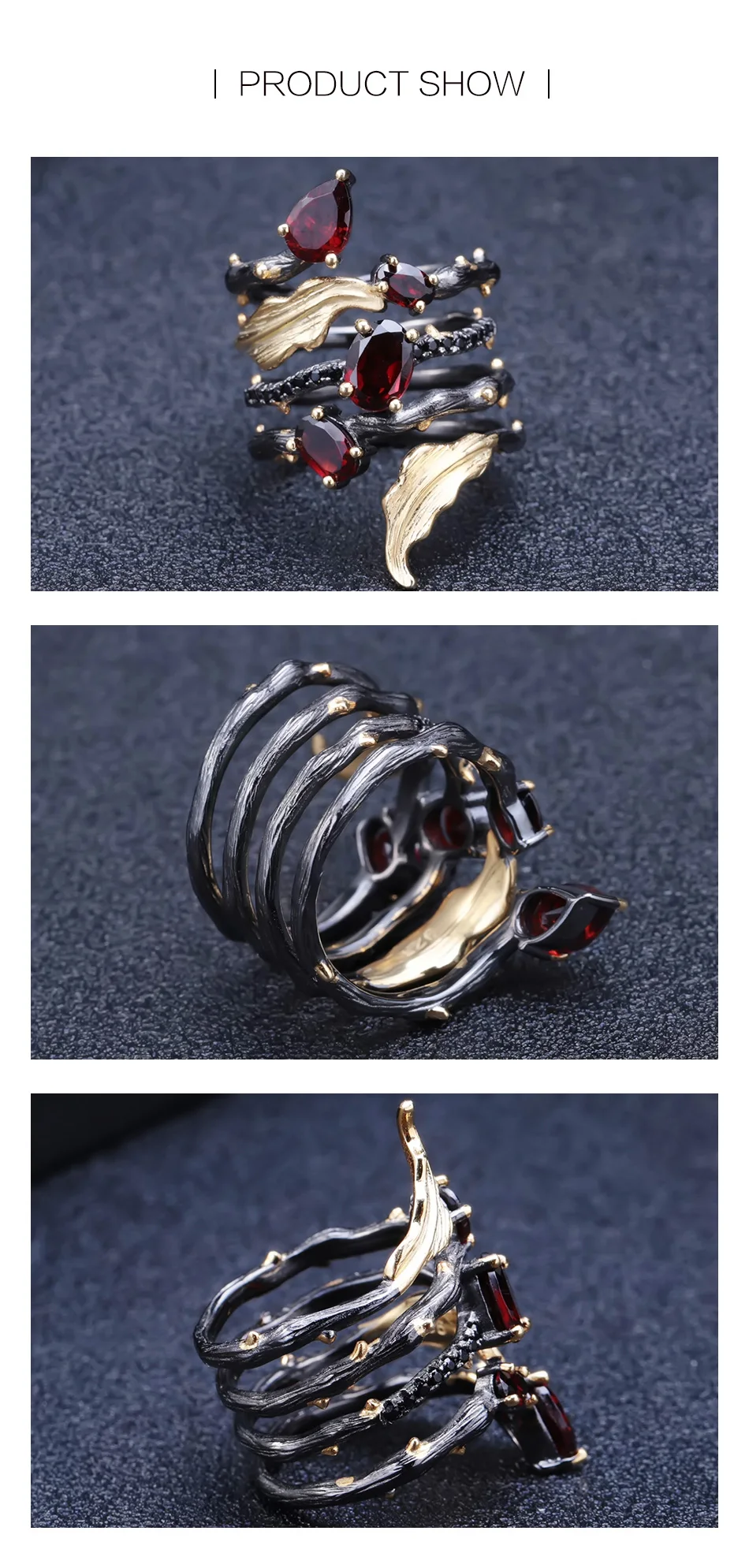 GEM'S BALLET 2.75Ct натуральный красный гранат драгоценный камень кольцо на палец 925 пробы Серебряный Винтаж готические кольца для женщин хорошее ювелирное изделие