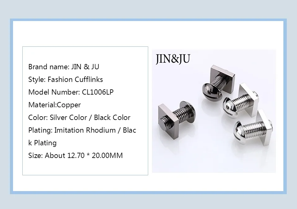 JIN& JU Новые запонки с металлической гайкой для мужчин с черным пистолетным покрытием Новинка крутой винт мужской костюм рубашка Зажимы для галстука и запонки