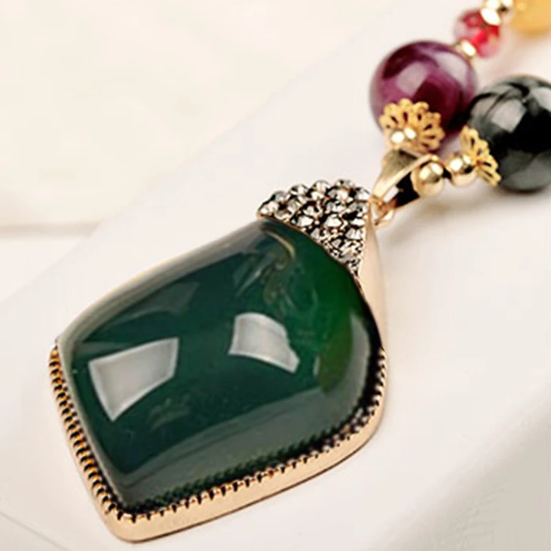 Trendy Bohemian Pearl Gem Fashion Jewelry Necklace Pendant Ethnic Alloy Long Beaded Chain Sweater Dress Necklaces ZDC004 | Украшения и