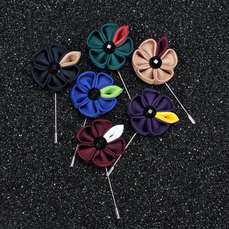 Бесплатная доставка Мужская Цветочная булавка Kanzashi с листьями и черным