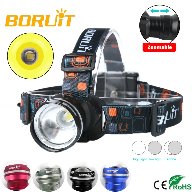 BORUiT RJ-2166 4000LM XM-L T6 светодиодный задний фонарь с 3 режимами налобный фонарь с зумом фонарик Водонепроницаемый налобный фонарь для кемпинга, охоты, рыбалки